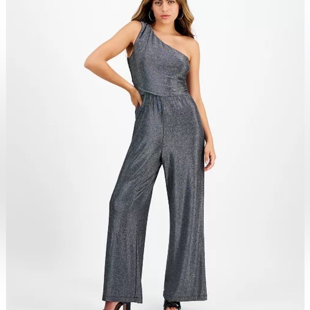 Bar III
Petite Sparkle-Knit One-Shoulder Jumpsuit,
